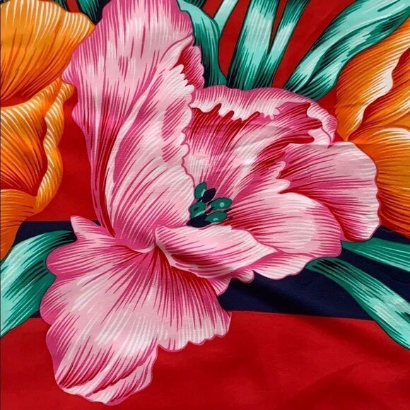 Huge Loris Azzaro floral tulip scarf red-green - Picture 4 of 7